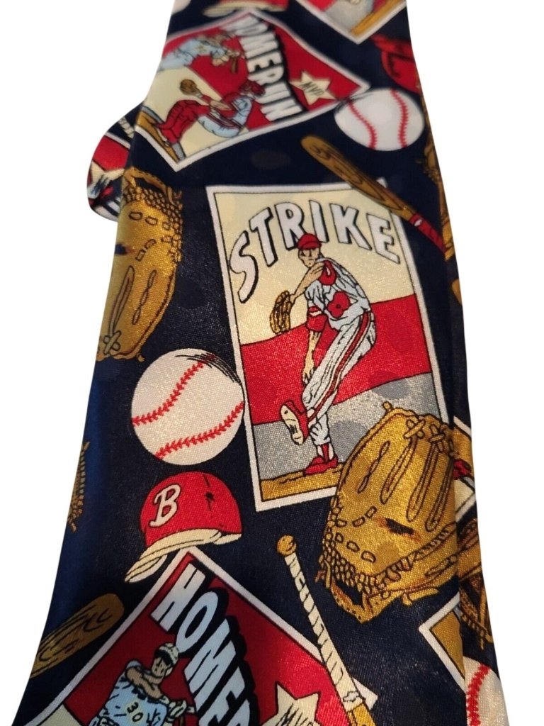 Tie Baseball Red Blue White Brand Dino Romaro Hand Made 58 X 4